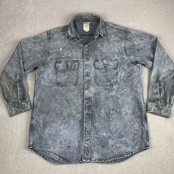 Vintage Carhartt Shirt Mens XL Gray Acid Wash Rugged Chore Button Up USA Made - Picture 2 of 16